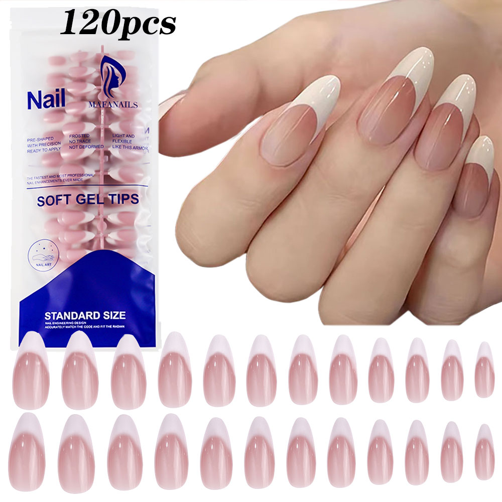 Nail Art Press On - 120 Stück rosa mittelgroße mandelförmige französische