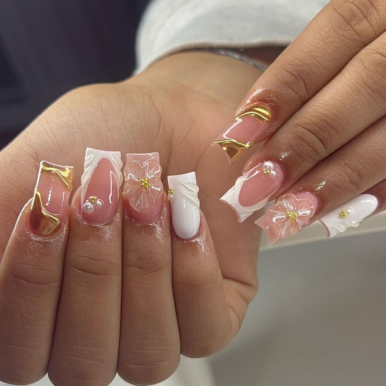 Nail Art Press On - 24 Stück süße mittelgroße quadratische künstliche