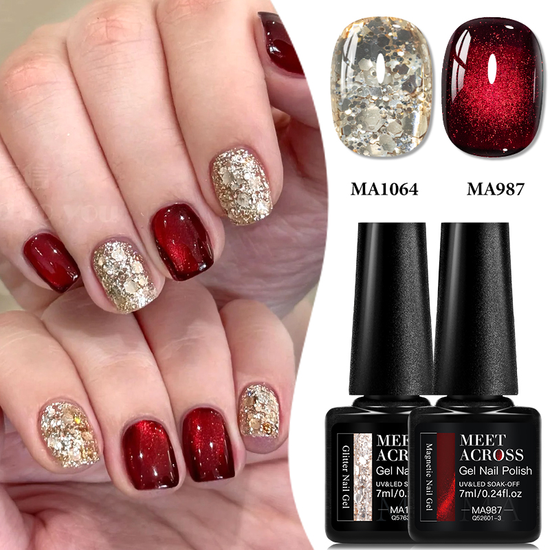 Nail Art Gliter - 2 Stück Magnetisches Gel & Glitzer-Gel