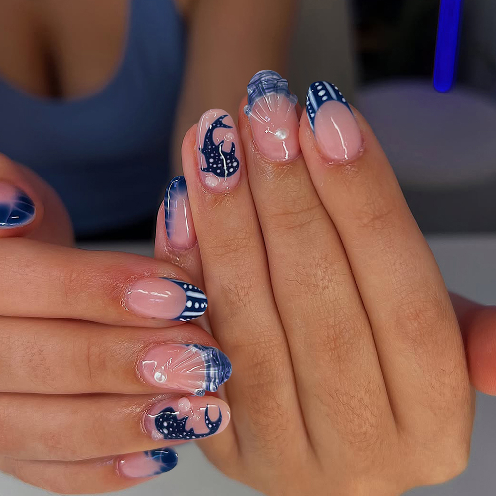 Nail Art Press On - 24 Stück 3D-Gelnägel in Mandelform mit