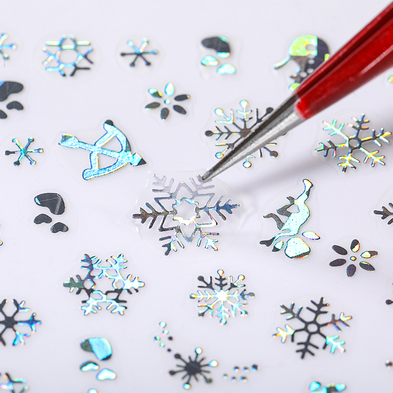 Nail Art Xmas Design - Holographics Silber Schneeflocken 3D Weihnachten Nagel