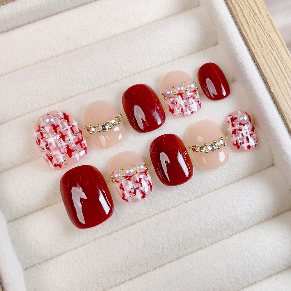 Nail Art Press On - 10 Stück Kurze Quadratische Runde Handgefertigte
