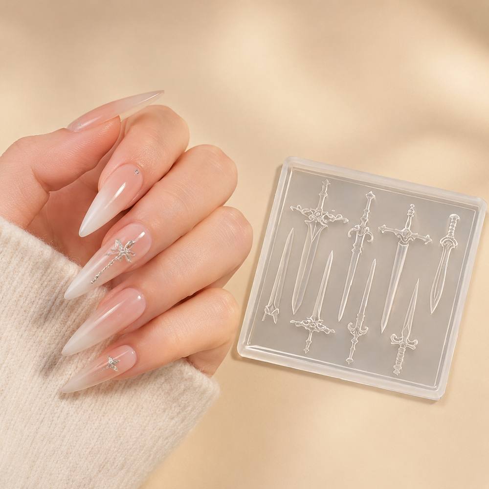 Nail Art Gothic - 1 Stück Mini-Schwert-Nagelform Mittelalterliches Schwert Silikon-Nagelkunst-Vorlage
