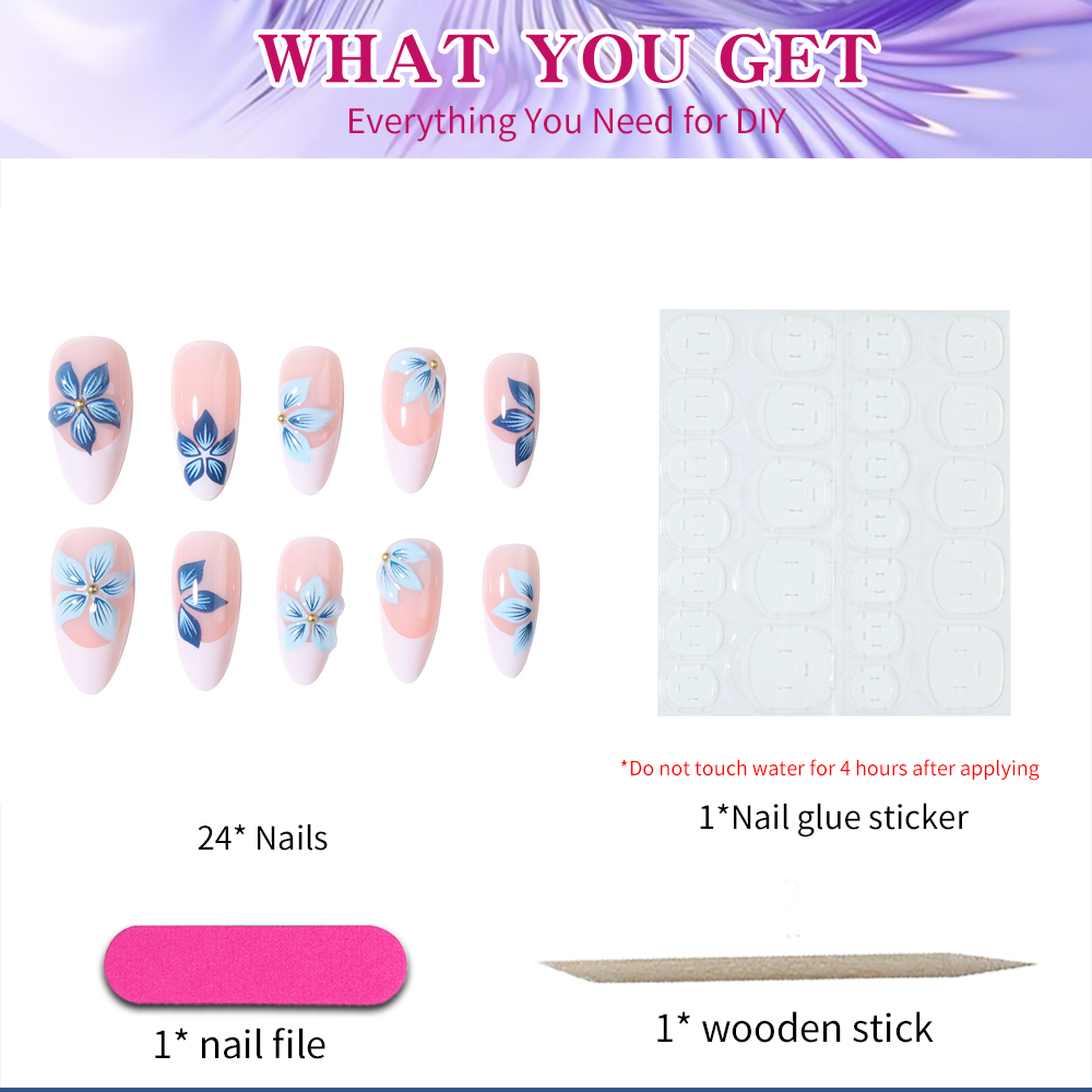24 Stück Mandel-3D-Gel-Blume,  – Nail Art Jelly Bewertung und Preis