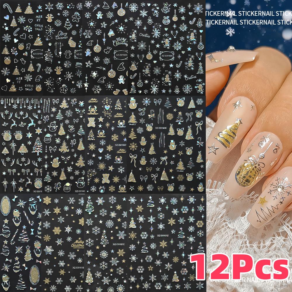 12 Stücke 3D Laser Silber Weih – Nail Art Xmas Design Bewertung und Preis