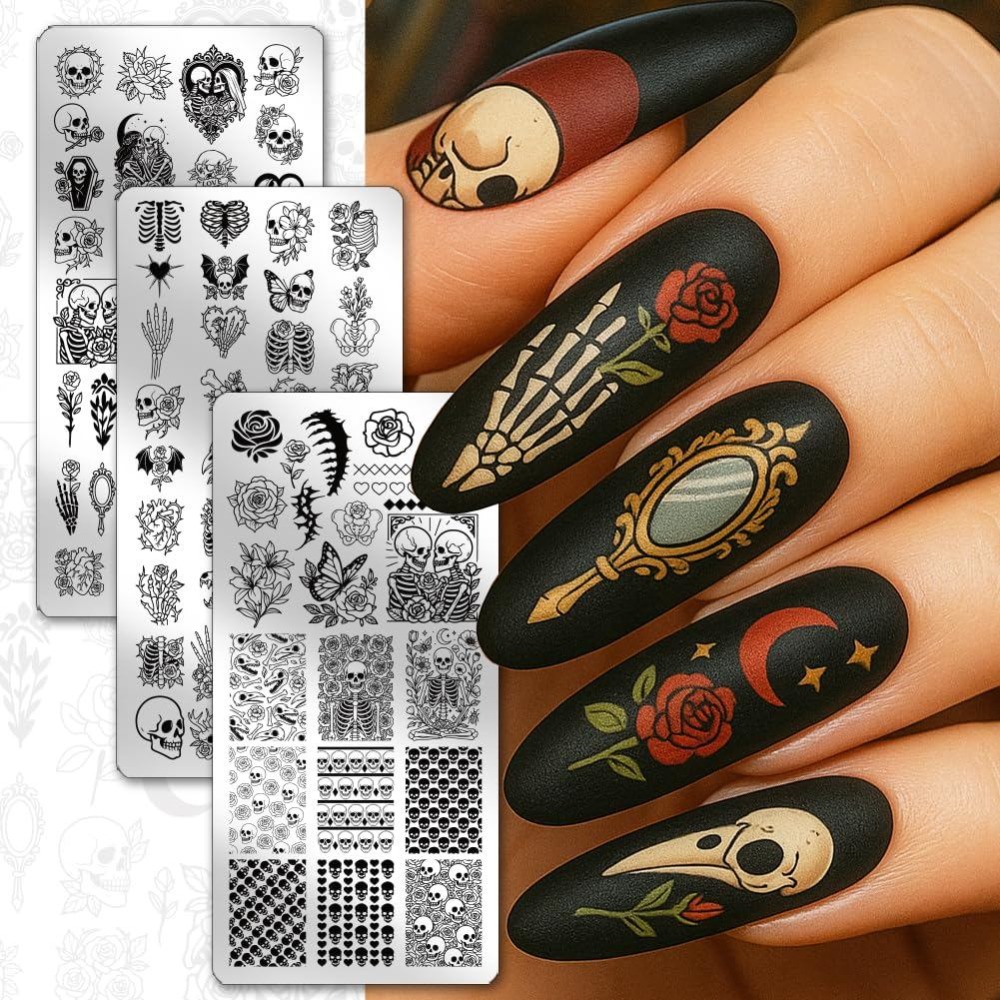3er-Set Totenkopf-Nagelstempel – Nail Art Gothic Bewertung und Preis