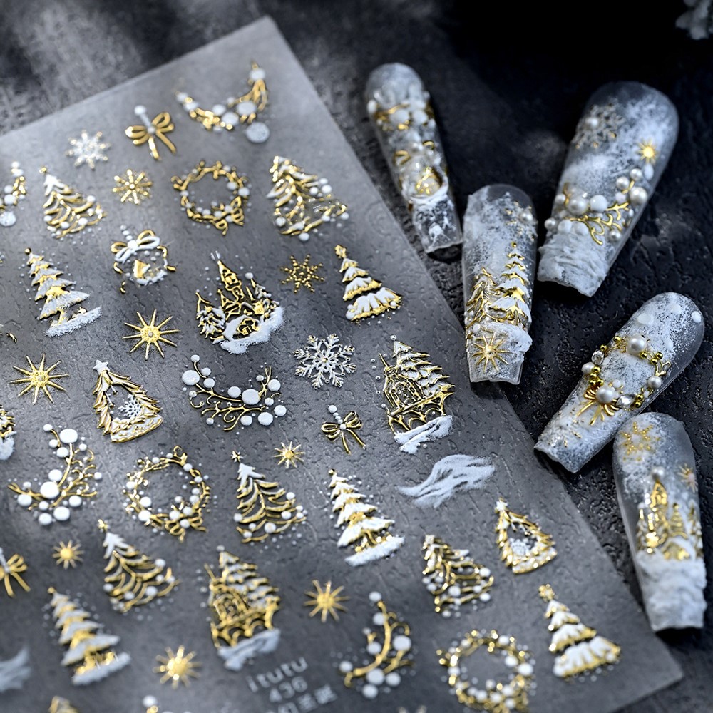 5D geprägte Gold Schloss/Girla – Nail Art Xmas Design Bewertung und Preis