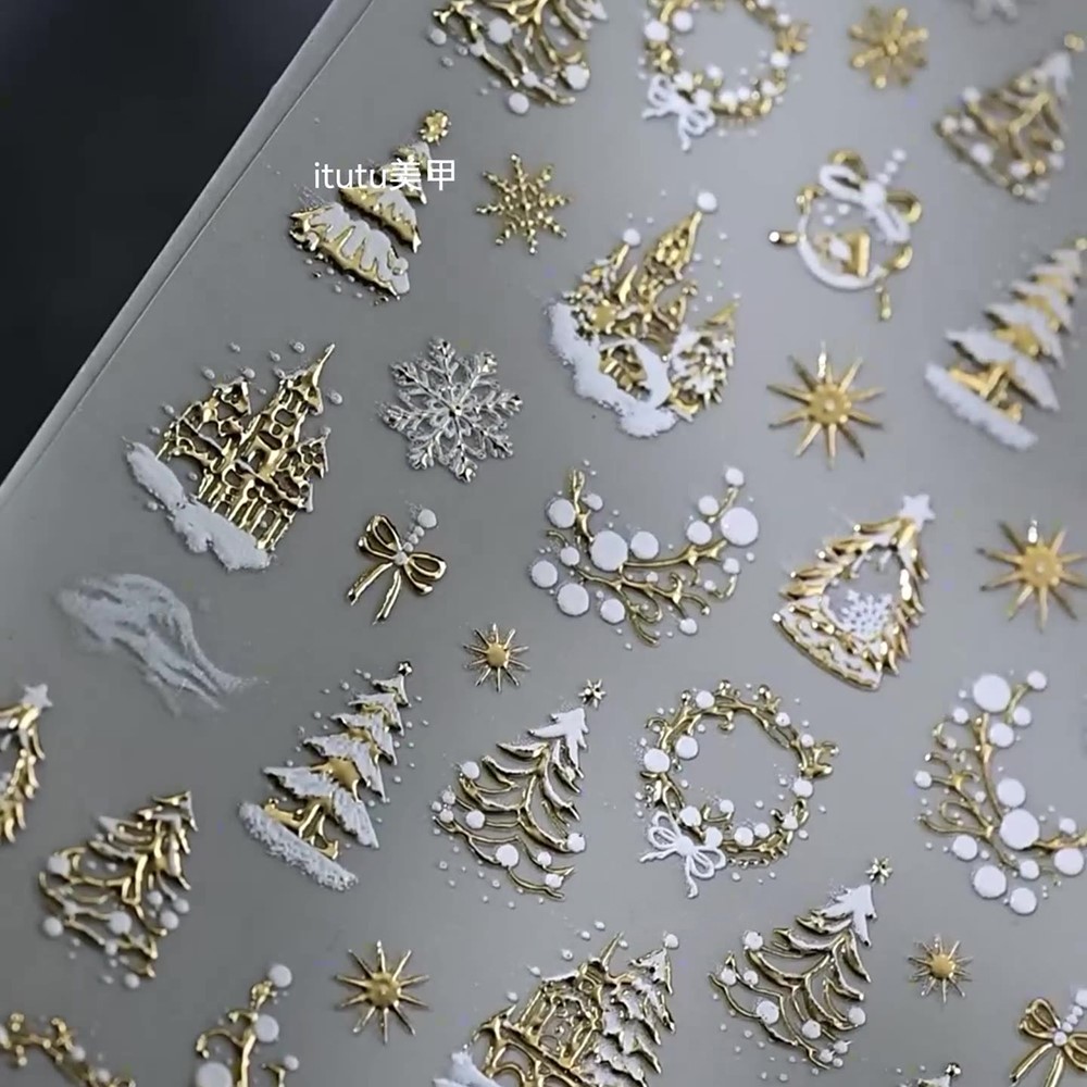 5D geprägte Gold Schloss/Girla – Nail Art Xmas Design Bewertung und Preis